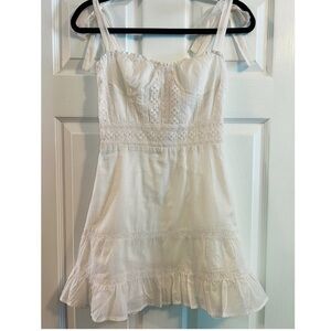 Reformation Off White Maeve Organic Cotton Embroidered Tie Sleeves Mini Dress 4